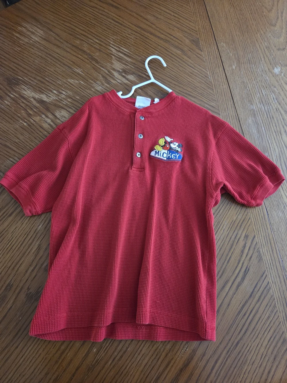 Mickey Mouse Red Waffle Knit Henley Tee